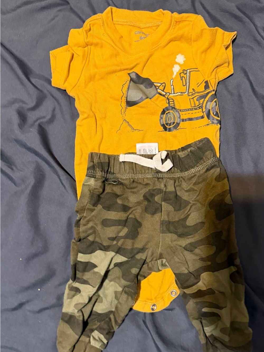 Carter's Yellow Construction Graphic Bodysuit with Camo Green Joggers